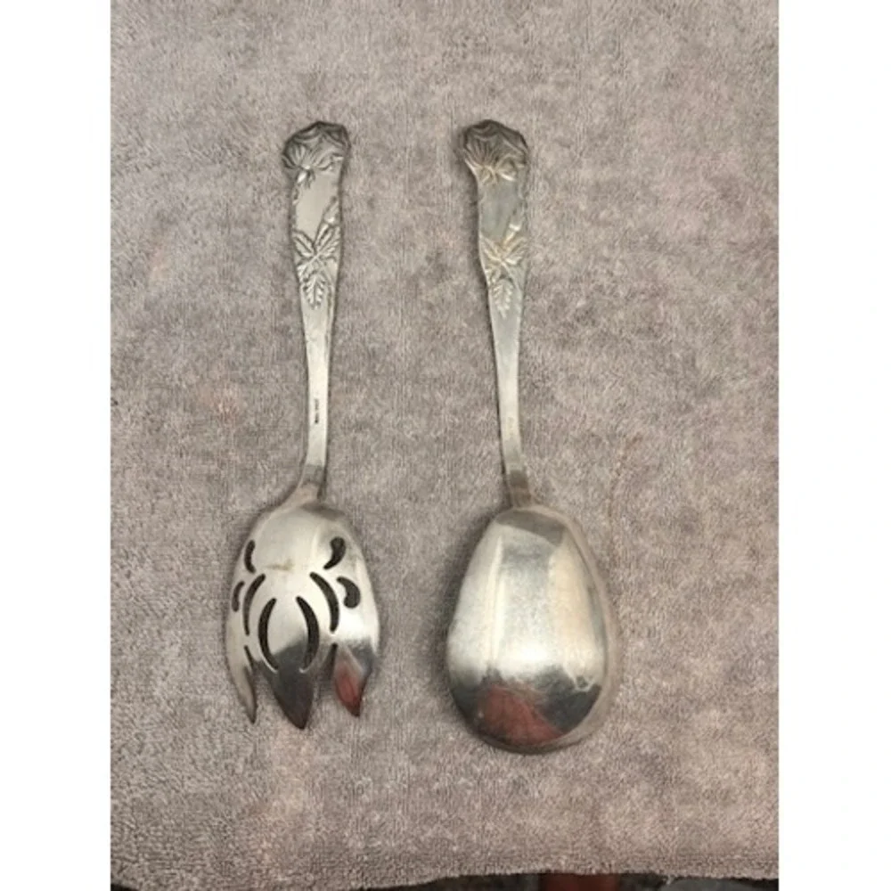 Vtg Italian Salad Serving Set Italy Silverplate Floral Serving Spoon Fork 9.5in